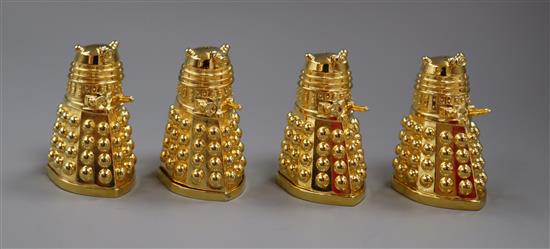 Doctor Who - retailed by Strand Stamp Centre - two pairs of Dalek salt and pepper pots in gilt pewter, boxed (2)